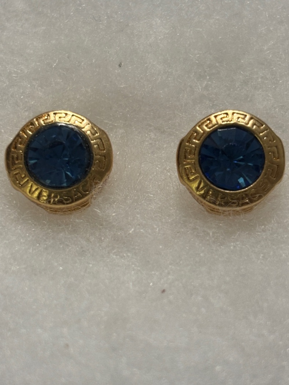 Versace Inspired Gold-Tone & Blue Stone Stud Earrings